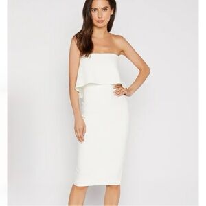 Strapless Drape Overlay Midi Dress Soft White Minimal Likely Driggs NWT